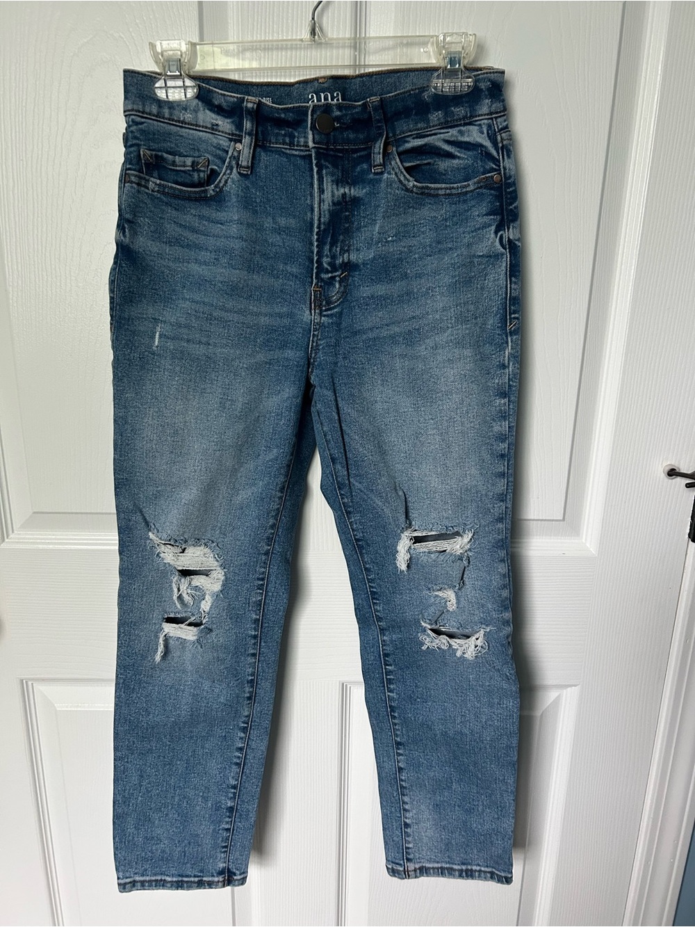 A.N.A. High Rise Straight Leg Distressed Blue Denim Jean Size 6